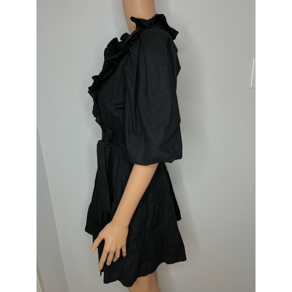 House of Harlow 1960 Ruffled cotton wrap mini dress black size S - Picture 8 of 11